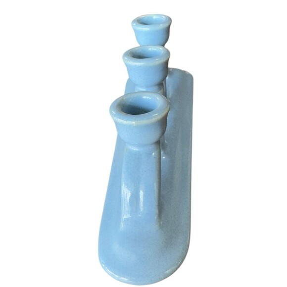 Vintage Light Blue Pacific Pottery Candle Holder Turquoise Rare Candelabra - Picture 2 of 8
